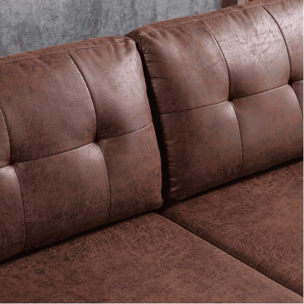 Viatol High Back Couch Mid-century Suede Leather Wood Legs Chaise Sofa