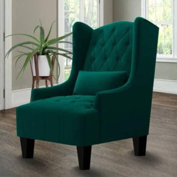 Cayo Chesterfield Wing Chair in Green Color - Luxe Maple