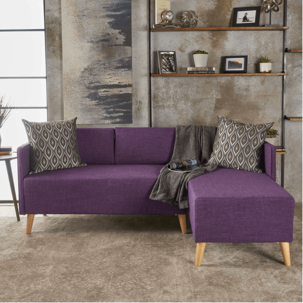 Augusto Mid-century Modern Fabric Chaise Sectional Purple