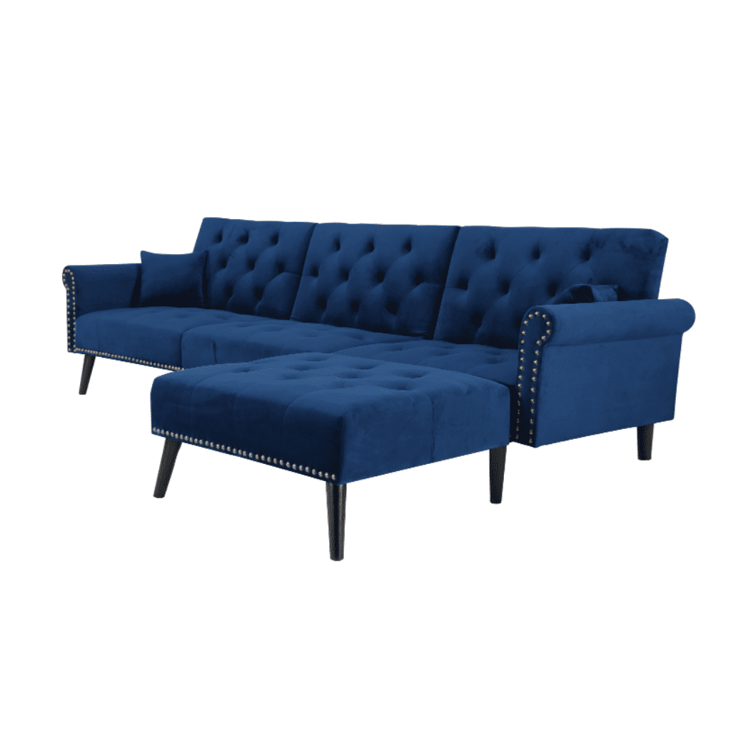 Tufted back Suede Chesterfield Sectional Sofa