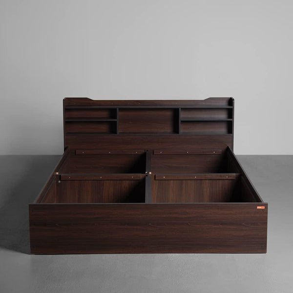 Hollo Wooden Bed With Storage In Brown Color - Luxe Maple