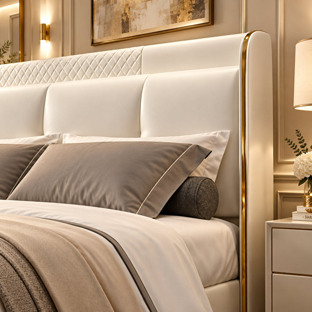 Tony Luxury Upholstered Bed in Leatherette