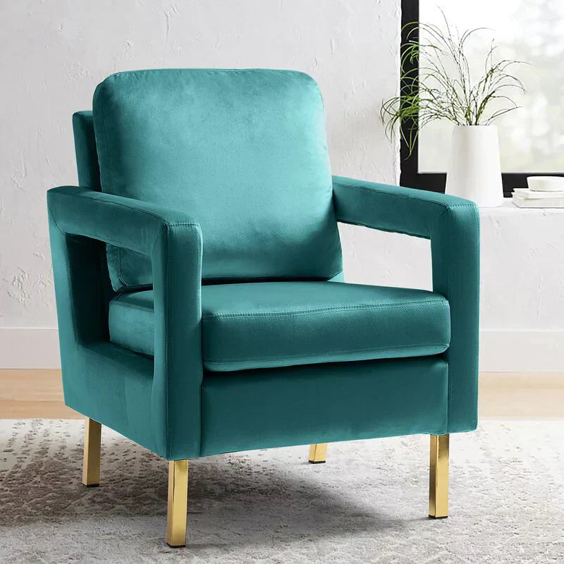 Jojo Upholstered Accent Chair in Suede Teal Blue