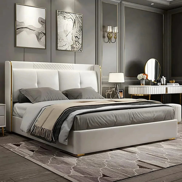 Tony Luxury Upholstered Bed in Leatherette.