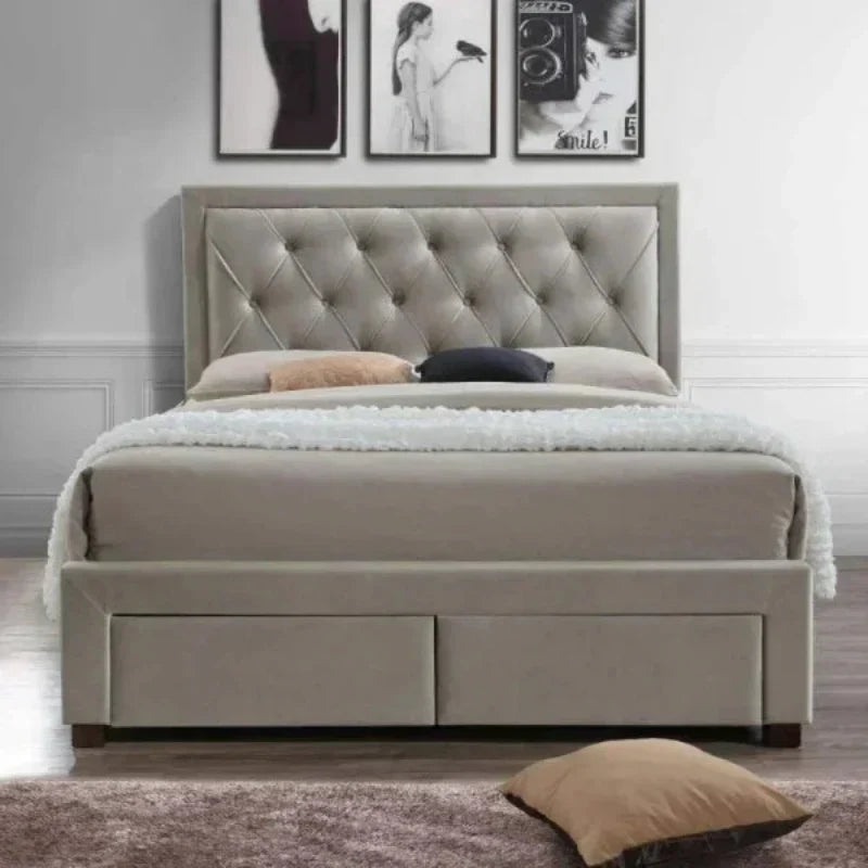 Apollo Upholstered Bed with Drawers Storage in Suede King Pro