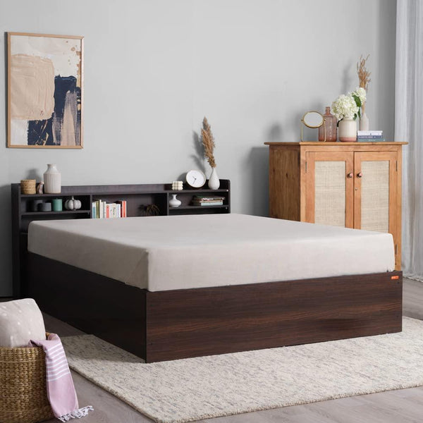 Hollo Wooden Bed With Storage In Brown Color - Luxe Maple