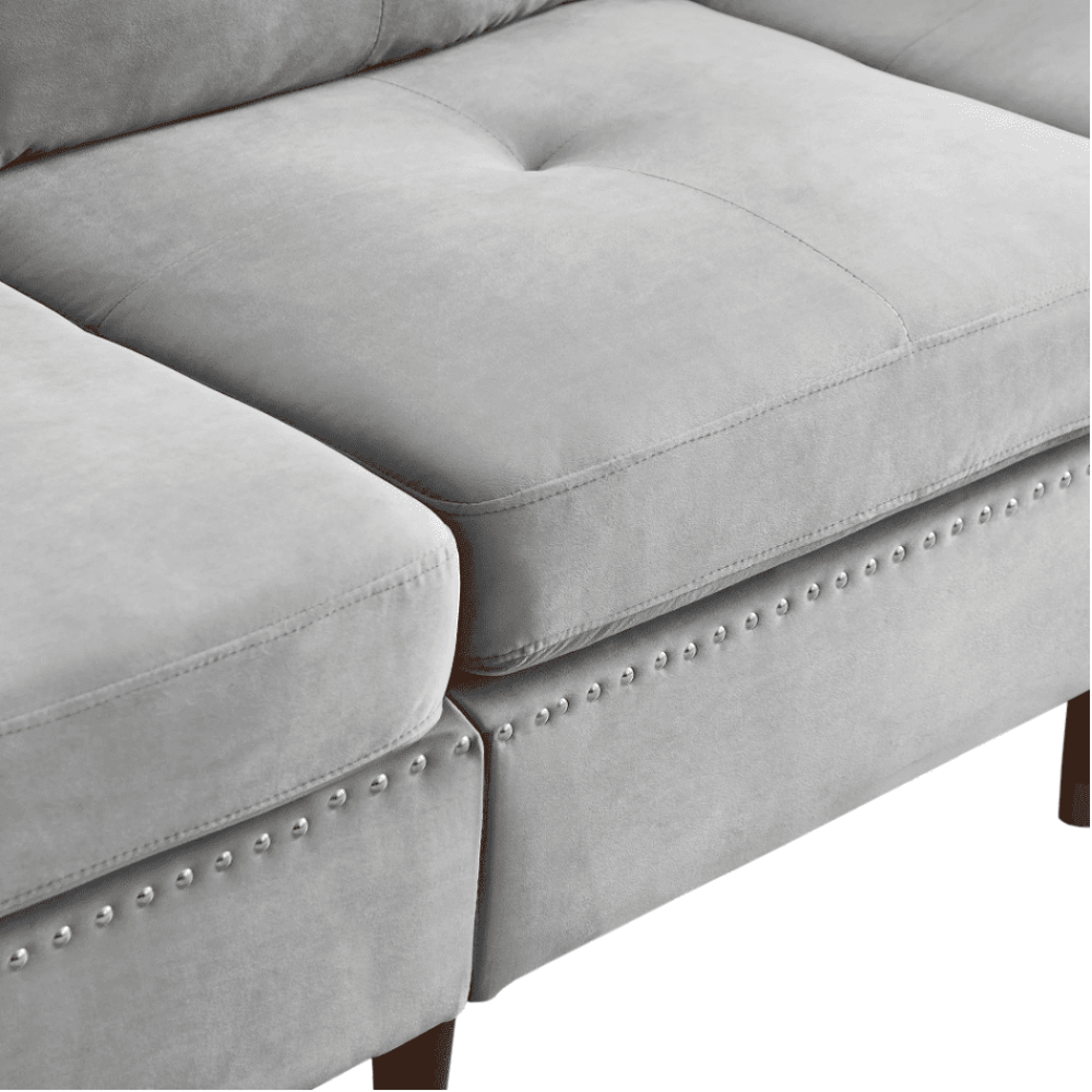 Glossy Sectional Suede Sofa Set With Ottoman