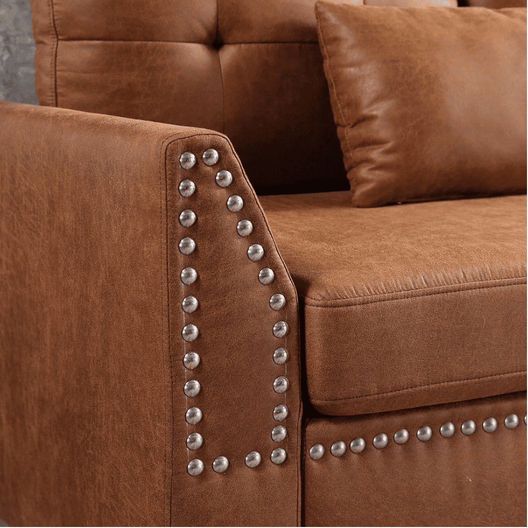 Viatol High Back Couch Mid-century Suede Leather Wood Legs Chaise Sofa