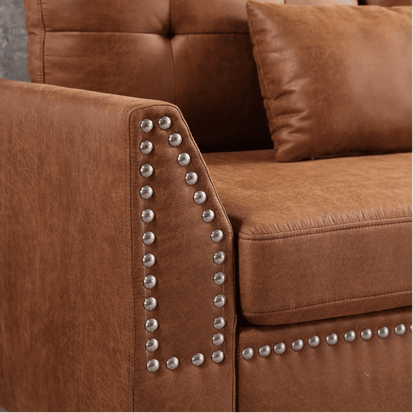 Viatol High Back Couch Mid-century Suede Leather Wood Legs Chaise Sofa - Luxe Maple