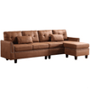 Viatol High Back Couch Mid-century Suede Leather Wood Legs Chaise Sofa - Luxe Maple