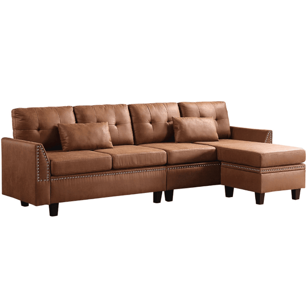 Viatol High Back Couch Mid-century Suede Leather Wood Legs Chaise Sofa - Luxe Maple