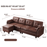 Viatol High Back Couch Mid-century Suede Leather Wood Legs Chaise Sofa
