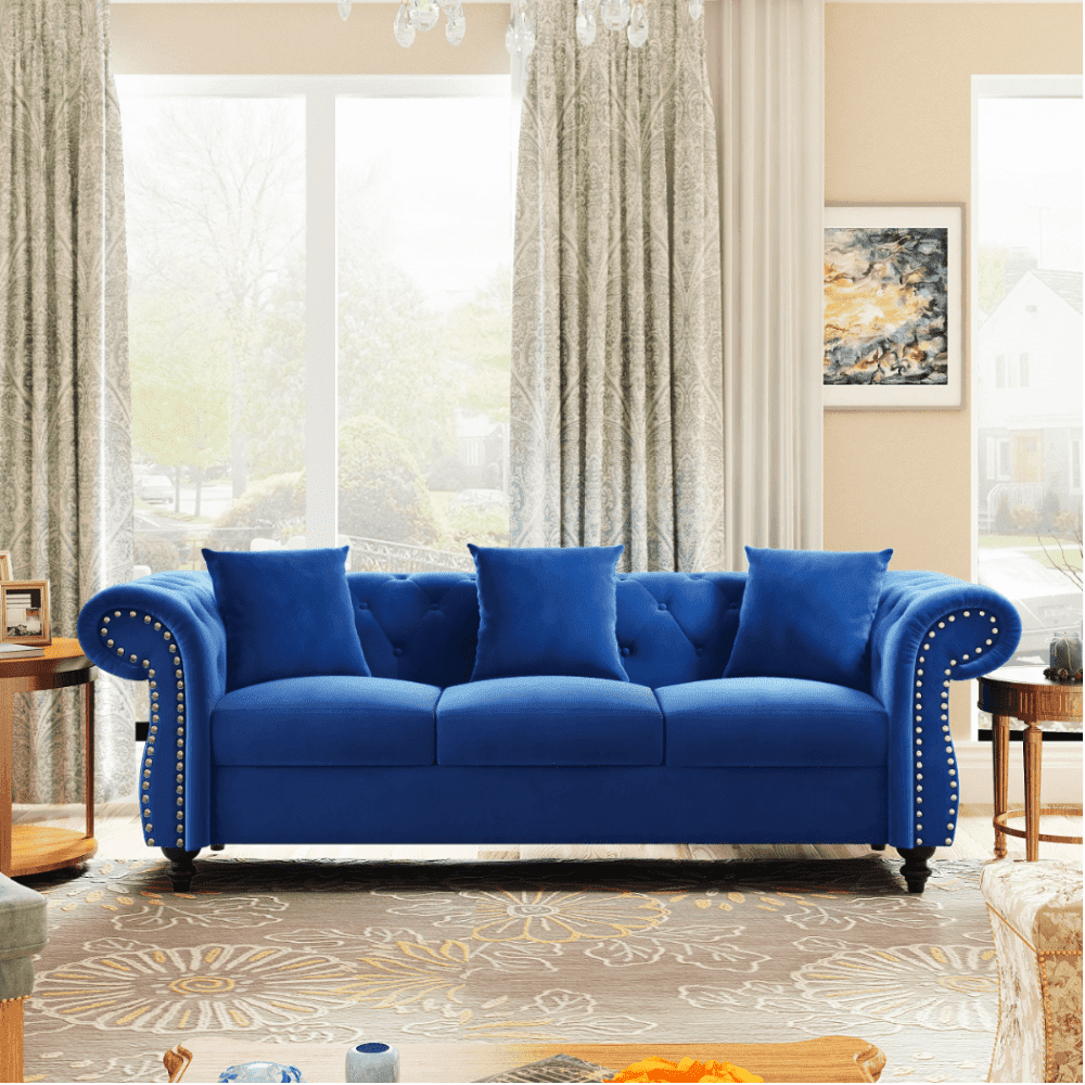 Jack & Hill Chesterfield Suede Sofa Set Blue