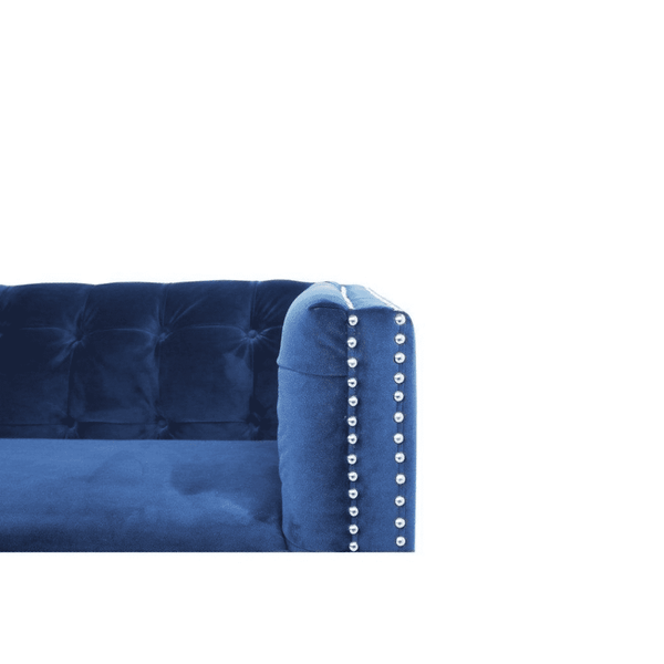 Rosy Sofa Set in Blue Suede Fabric - Luxe Maple