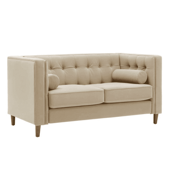 Brew Tuxedo Faux Leatherette Sofa with Accent Pillows - Luxe Maple