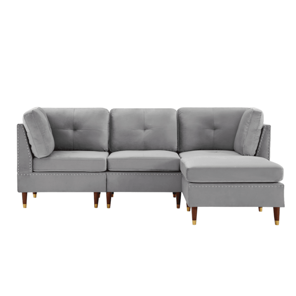 Glossy Sectional Suede Sofa Set With Ottoman
