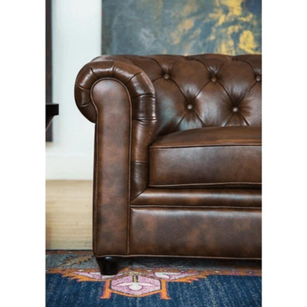 Rolled Arm Back Tufted Chesterfield Sofa in Leatherette - Luxe Maple
