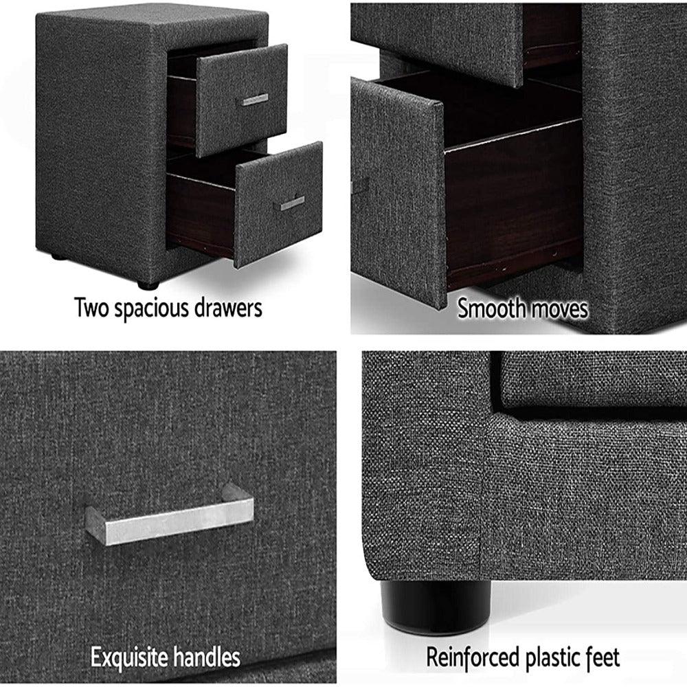 Atris Fabric Bedside Table with 2 Drawers