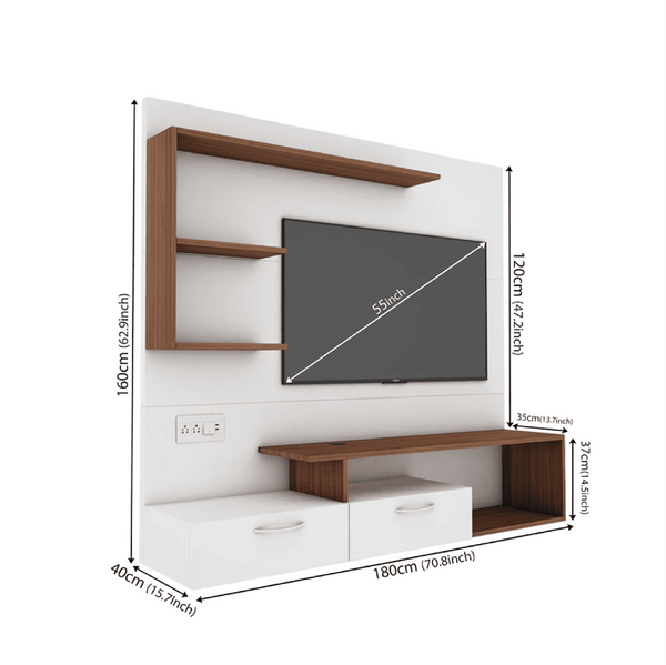 Viny TV Panel- Frosty White- Upto 55 inches TV - Luxe Maple