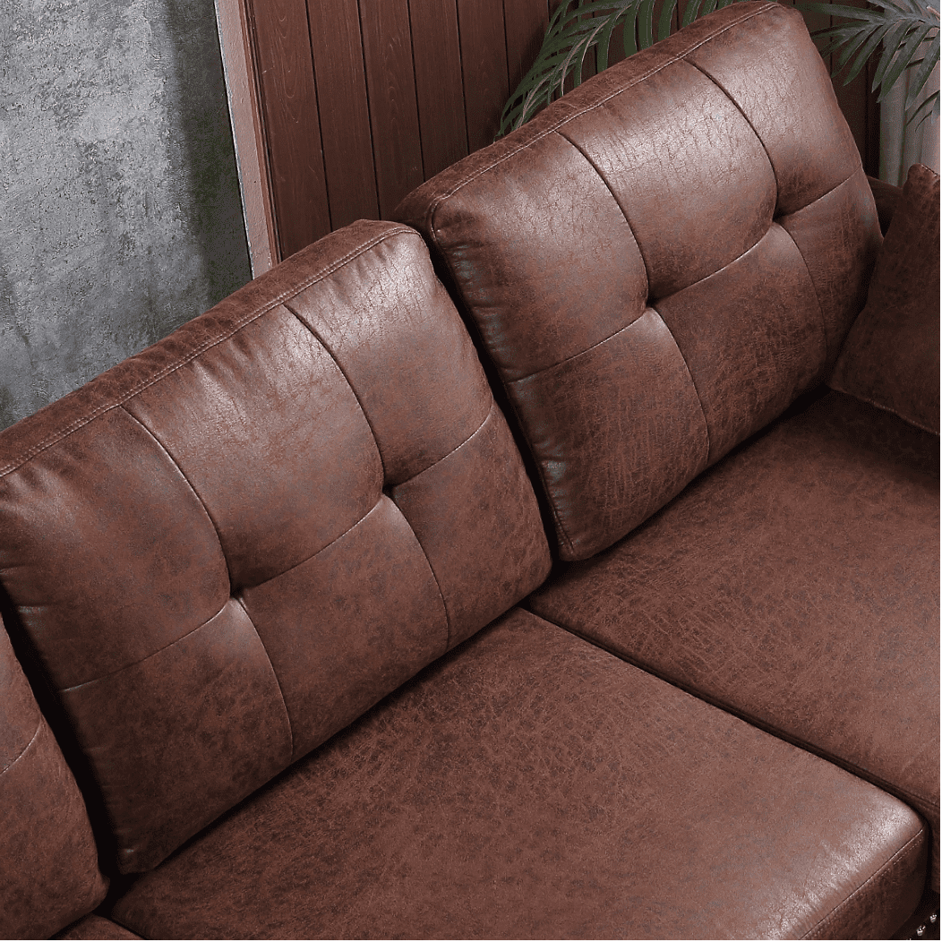 Viatol High Back Couch Mid-century Suede Leather Wood Legs Chaise Sofa