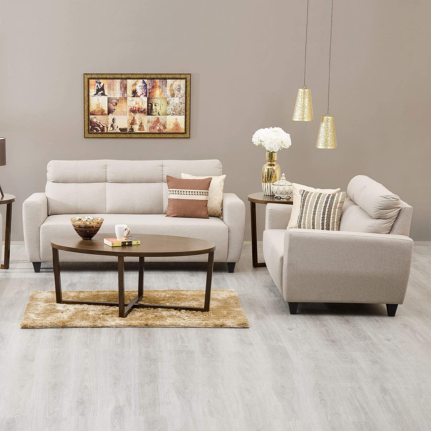 Zolo Suede Sofa Set in Grey Color Beige