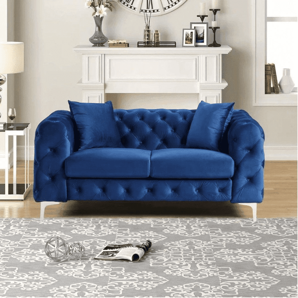 Dollo Chesterfield Suede Tufted Sofa Set 2 Seater Blue