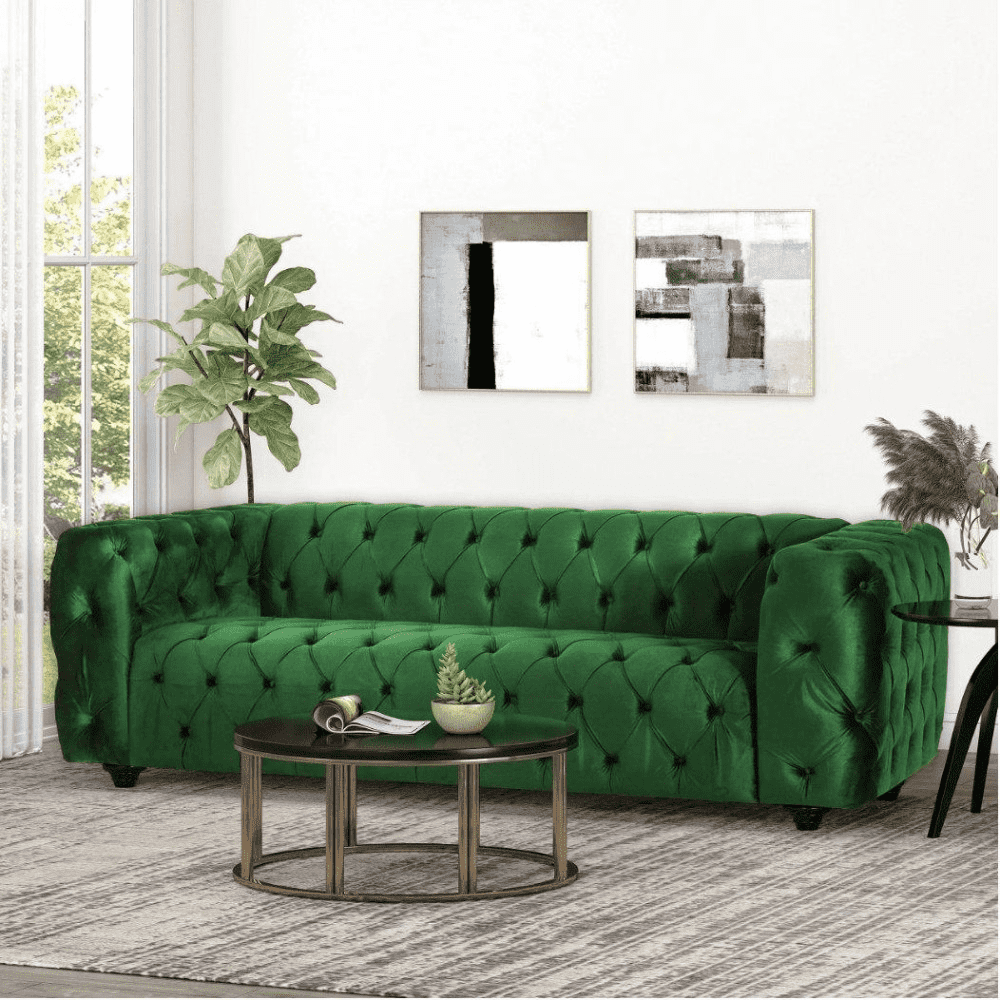 Sagawood Velvet Tufted Sofa Set Green