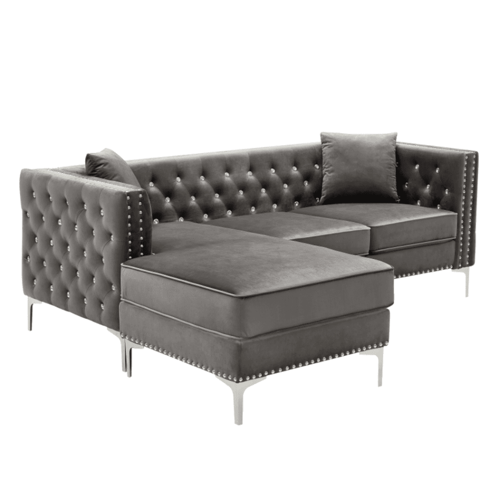 Lotus Grey Chesterfield Sectional Sofa Set