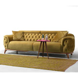 Turkish Arm Luxury Chesterfield Sofa Set in Suede Yellow