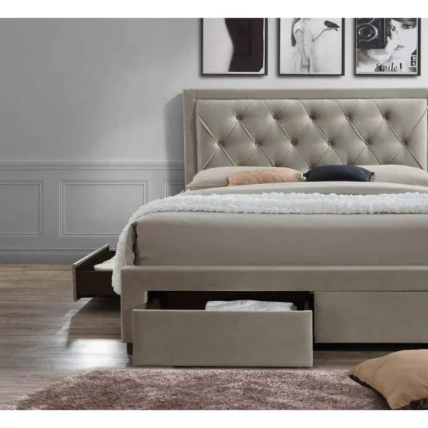 Apollo Upholstered Bed with Drawers Storage in Suede – Premium Storage Bed - Luxe Maple