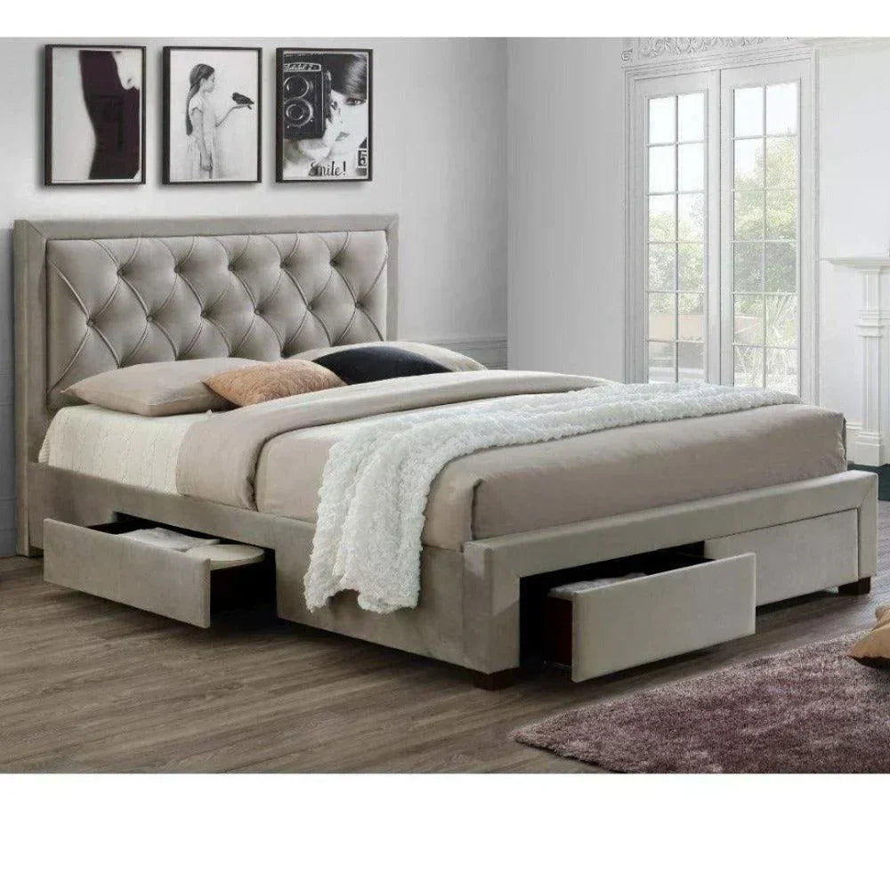 Apollo Upholstered Bed with Drawers Storage in Suede – Premium Storage Bed - Luxe Maple