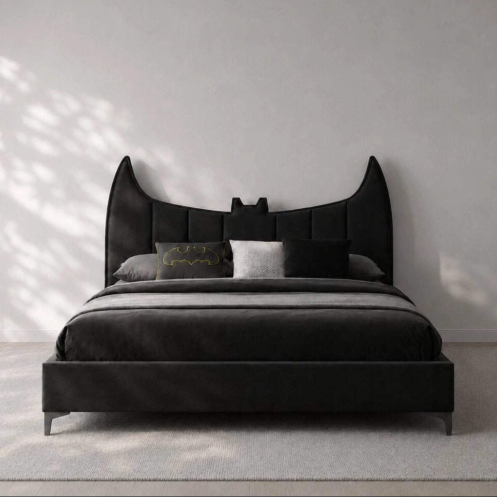 Batman Luxury Upholstered Kids Bed In Black Suede