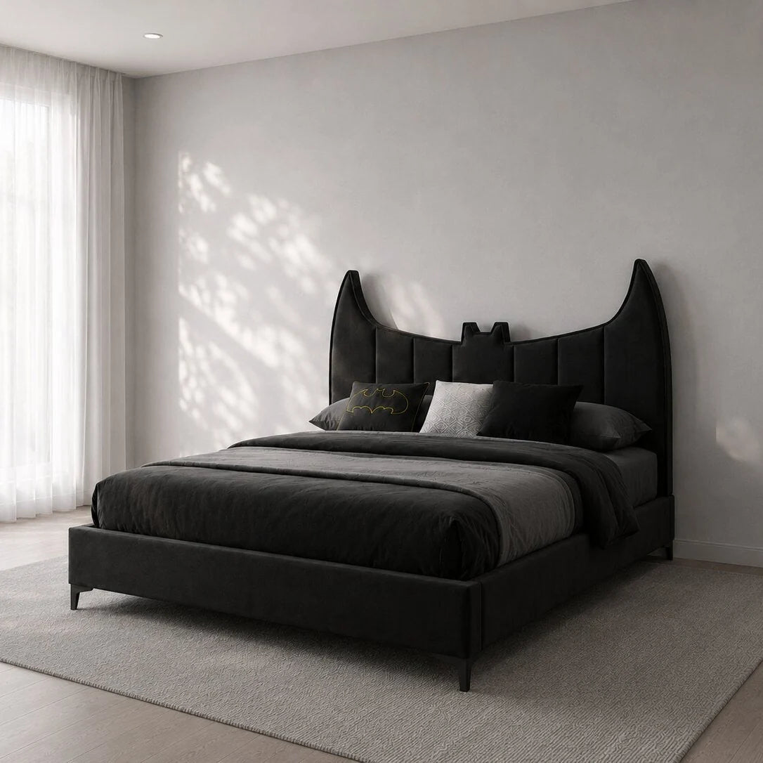 Batman Luxury Upholstered Kids Bed In Black Suede