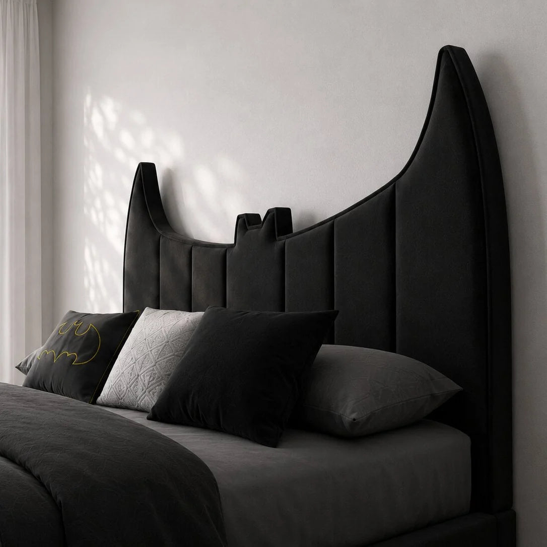 Batman Luxury Upholstered Kids Bed In Black Suede