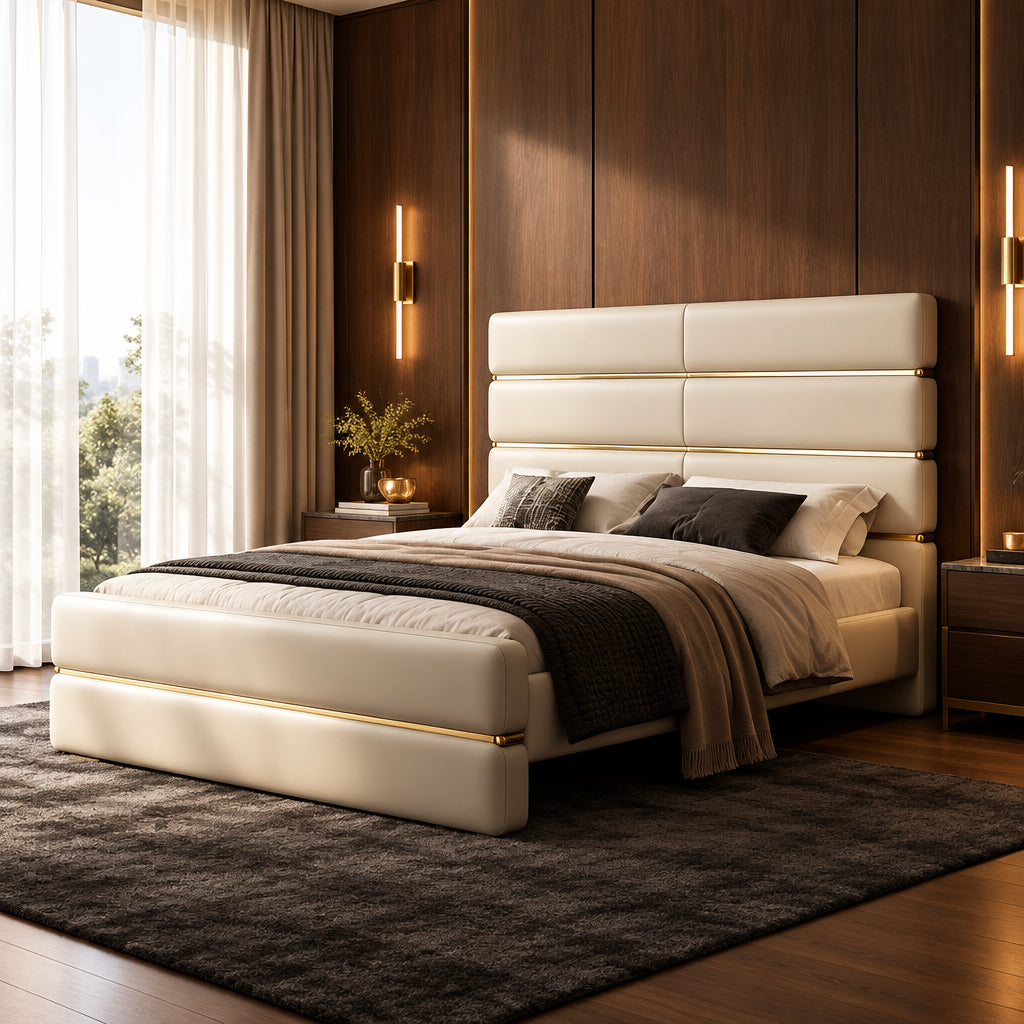 Becton Luxury Upholstered Bed in Leatherette | Premium Bed - Luxe Maple