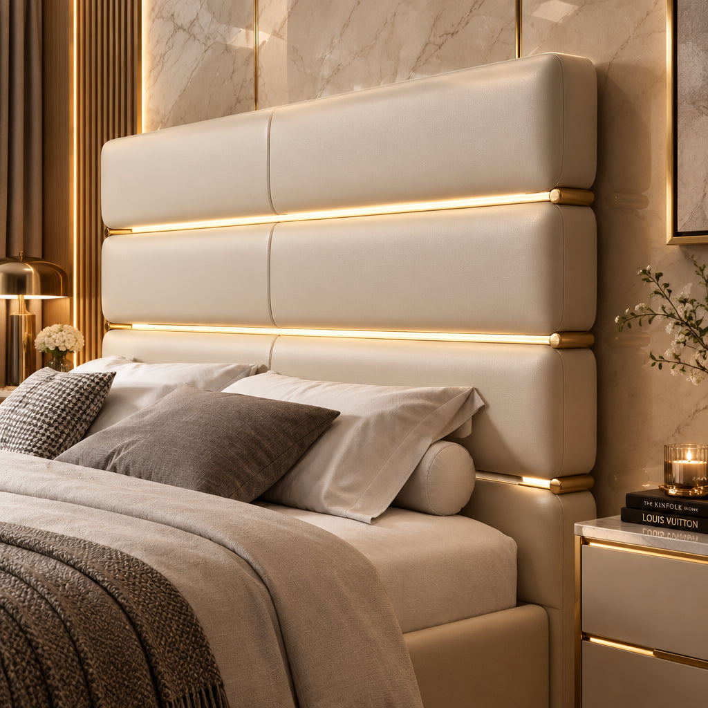 Becton Luxury Upholstered Bed in Leatherette | Premium Bed - Luxe Maple