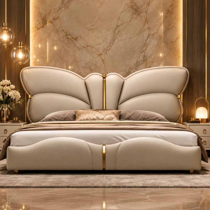 Butterfly Luxury Upholstered Bed in Leatherette | Premium Bed - Luxe Maple