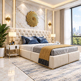 Casper Premium Upholstered Bed With Side Tables in Suede