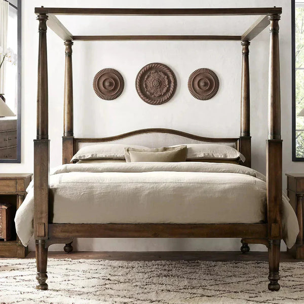 Mid Century Solid Wood Luxury Poster Bed in Dark Brown.