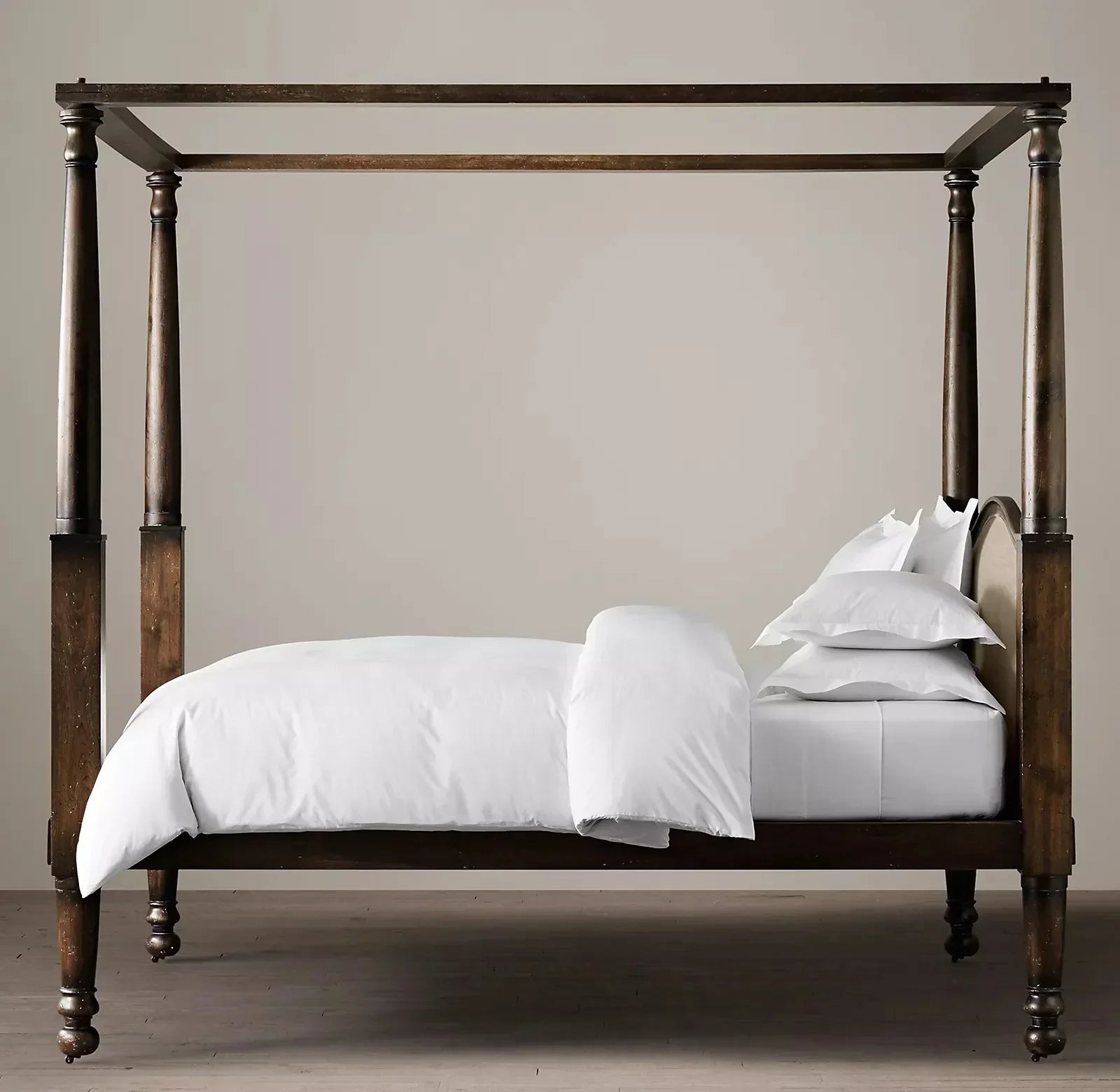 Mid Century Solid Wood Luxury Poster Bed in Dark Brown