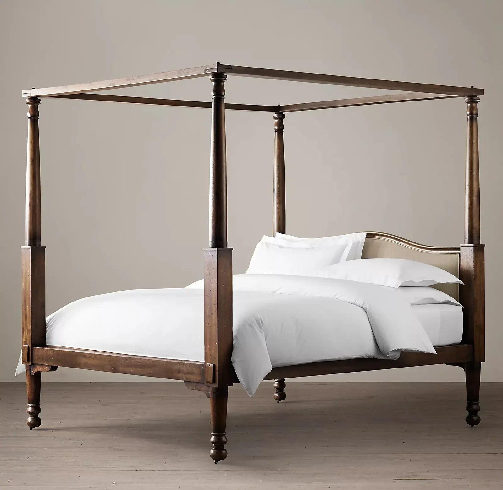 Mid Century Solid Wood Luxury Poster Bed in Dark Brown