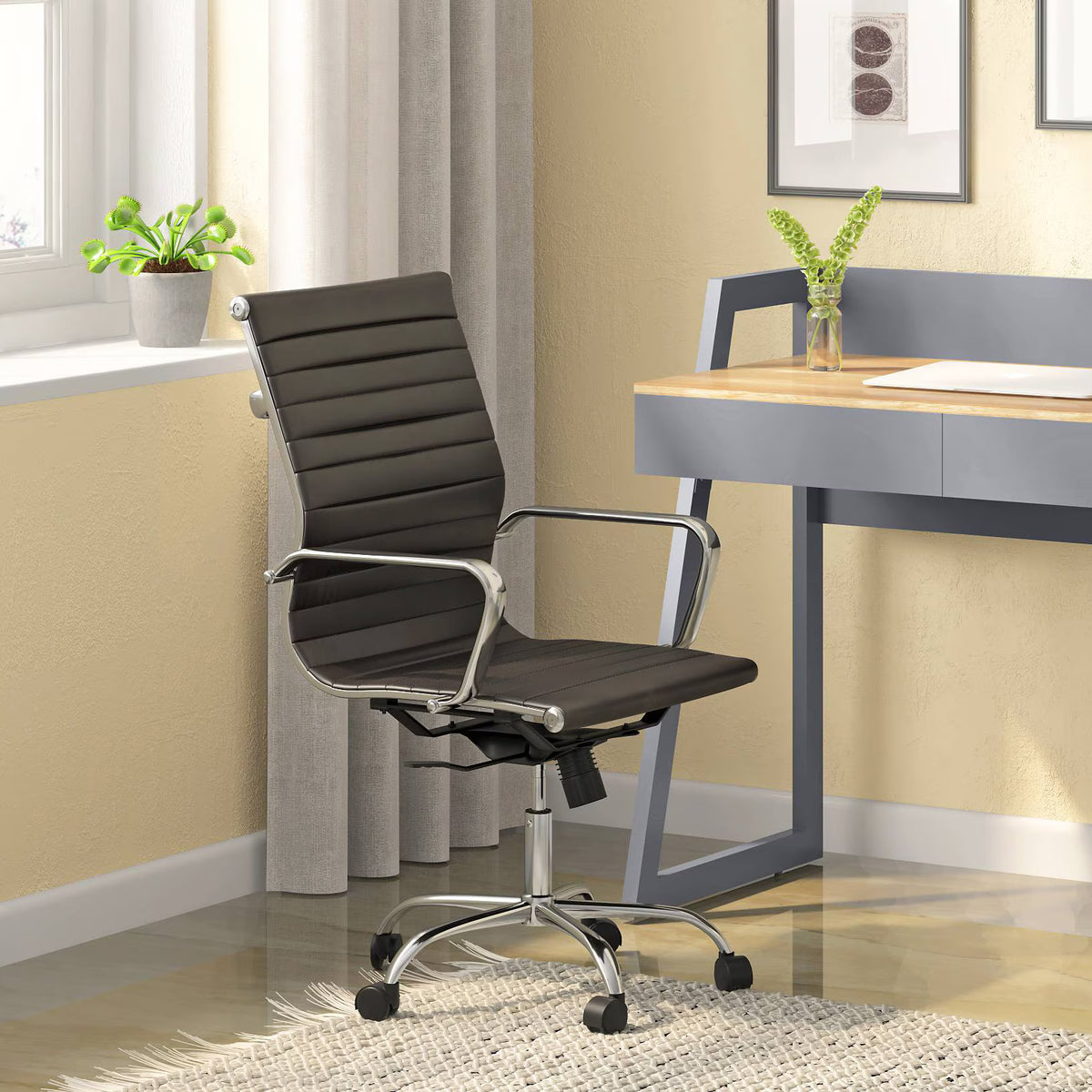 Charley Luxury Leatherette Study Chair In Black