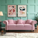 Rolled Arm Luxury Chesterfield Sofa Set in Suede Pink