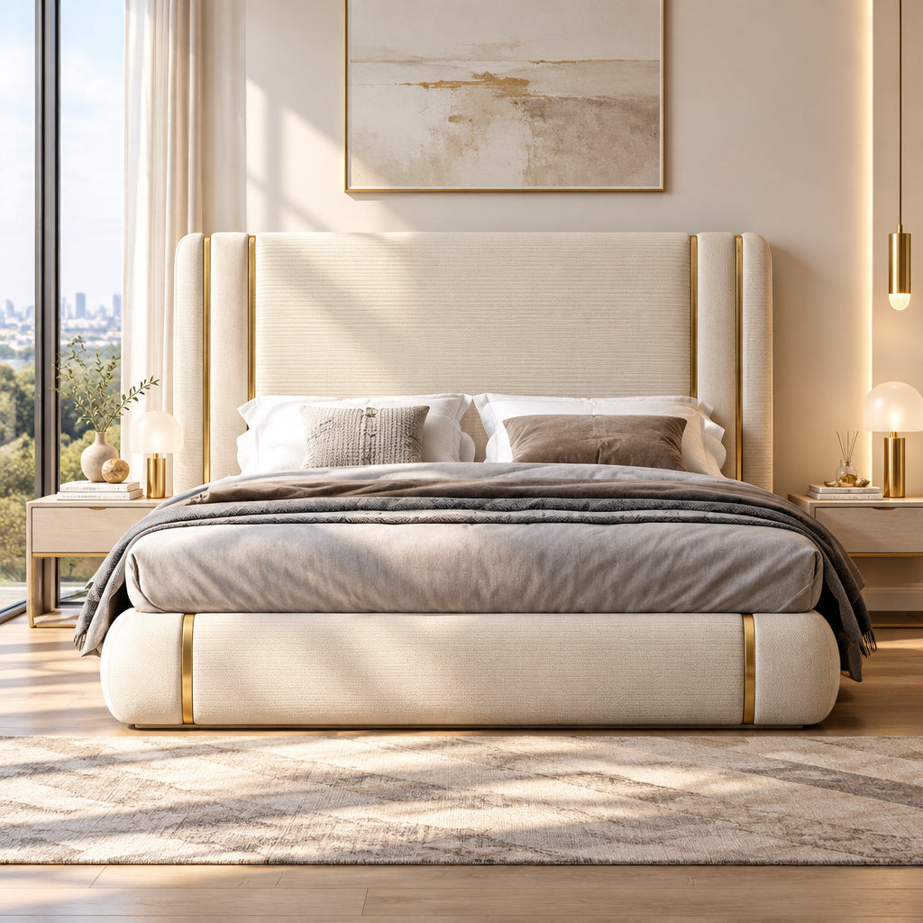 Dennis Luxury Upholstered Bed in Suede | Modern Luxury Bed - Luxe Maple