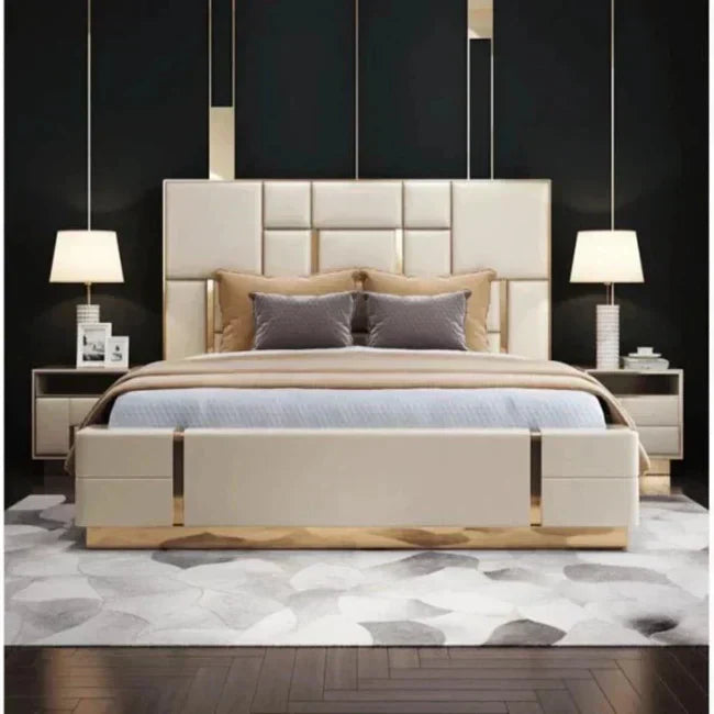 Dollar Luxury Upholstered Bed with Side Tables | Premium Bed - Luxe Maple