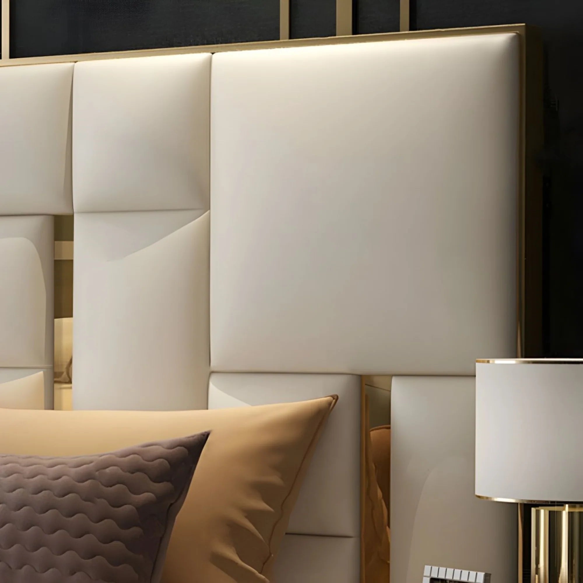 Donald Upholstered Bed In Leatherette - Luxe Maple