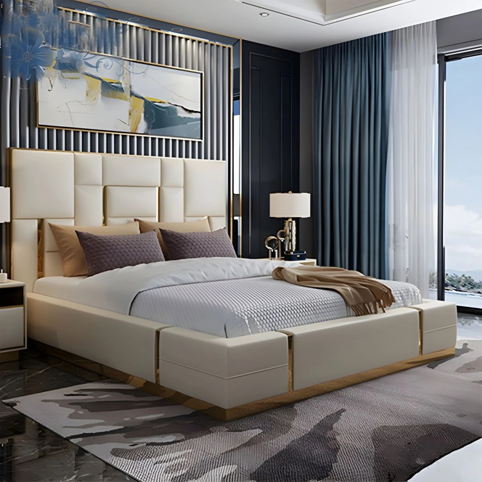 Donald Upholstered Bed In Leatherette - Luxe Maple