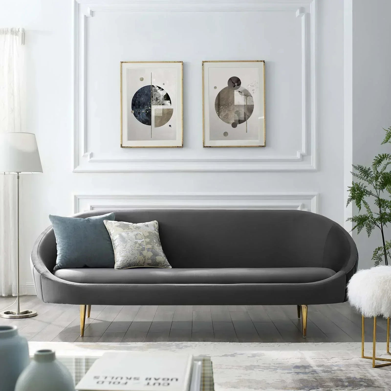 Subline Luxury Mid-Century Sofa In Suede Grey