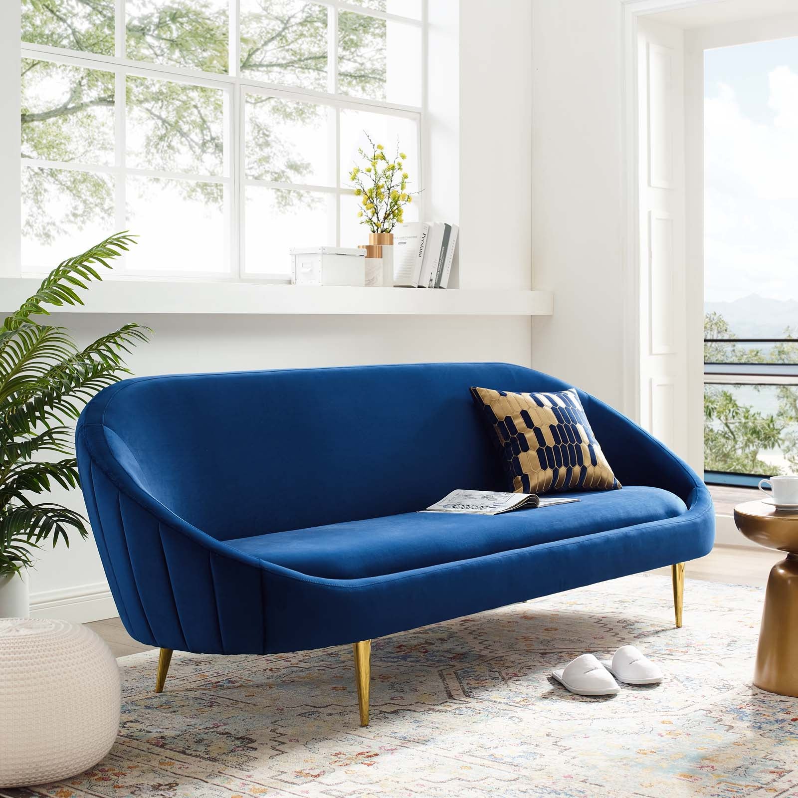 Subline Luxury Mid-Century Sofa In Suede Blue