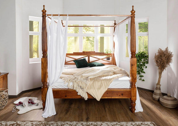 Erica Sheesham Wood Luxury Poster Bed in Honey Teak.